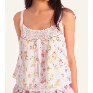 LoveShackFancy Aston Cami Top Size M Fruit Bliss Floral Babydoll Tank Lace Trim